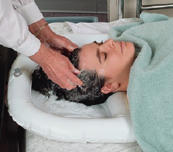 shampoo basin inflatable wash hair washing bedridden bed head tray system sink rehabmart