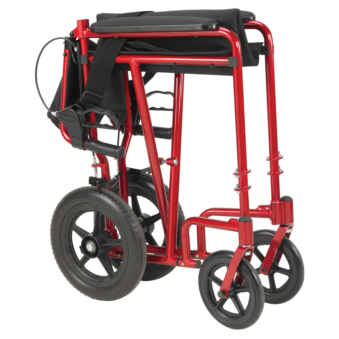Expedition Aluminum Transport Chair by Drive Medical - Loop Locks and 12  Rear Flat Free Wheels