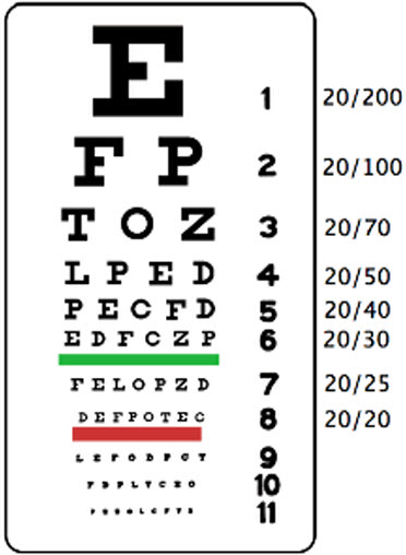 Kindergarten Snellen 20' Eye Chart