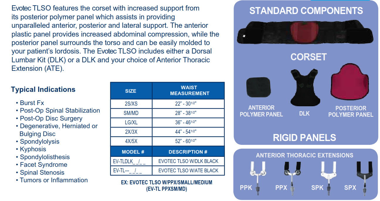 Evotec TLSO with Dorsal Lumbar Kit - FREE Shipping