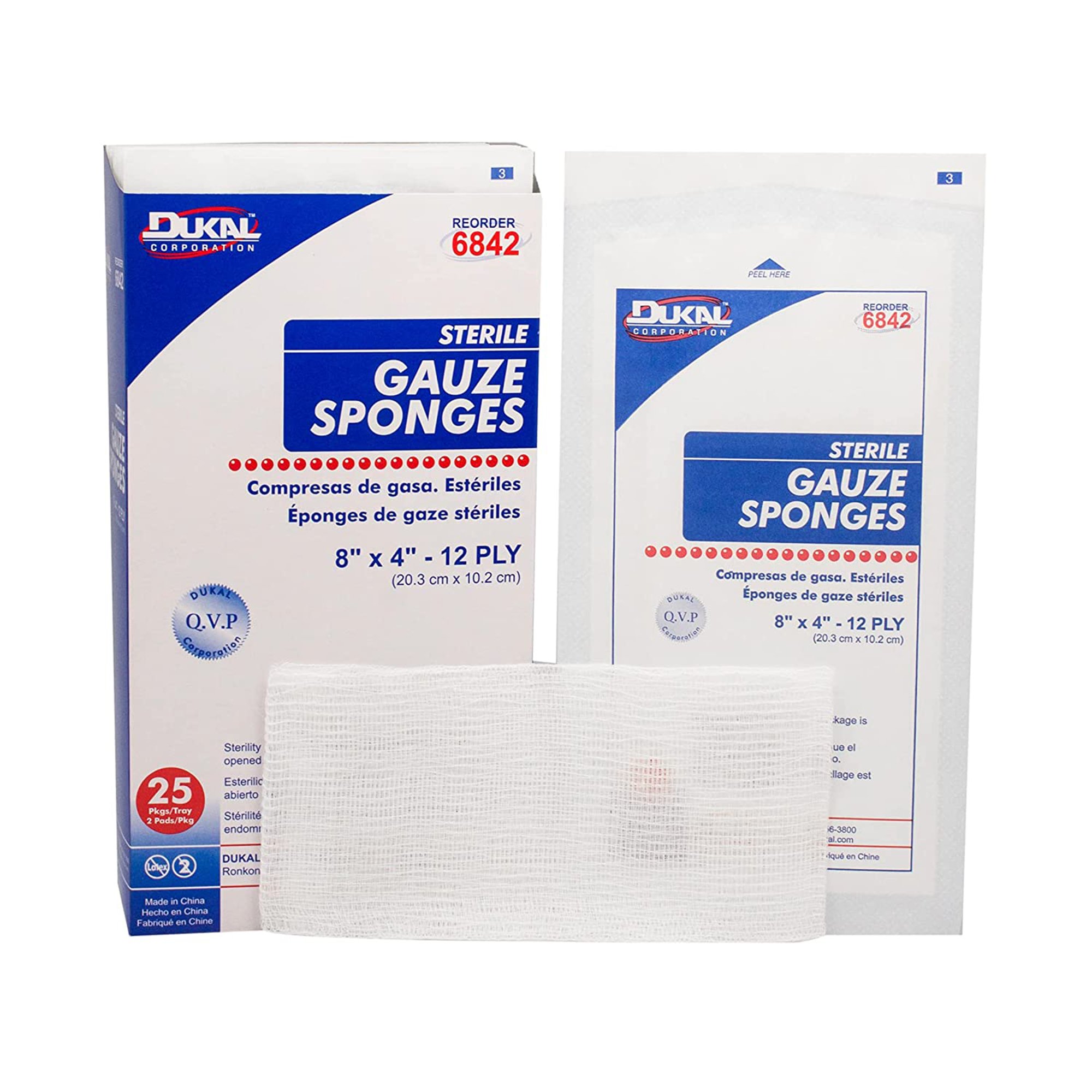 Gauze Sponge Dukal Sterile Cotton, Box of 25