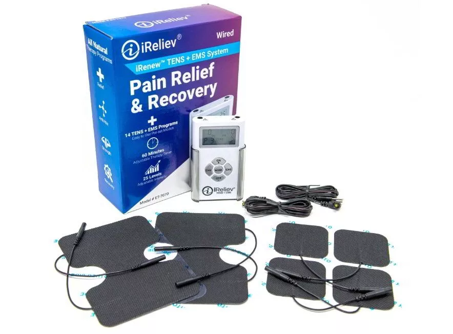 iRelive TENS with EMS Pain Relief and Muscle Stimulator - White/Black  (ET-7070) for sale online