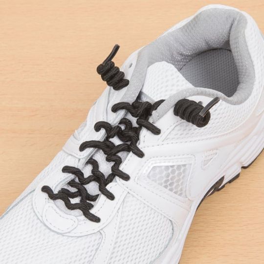 Black Coiled No Tie Shoe Laces on Athletic Shoes