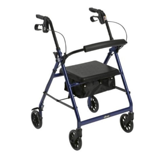 Blue McKesson Four Wheel Rollator with Folding Aluminum Frame