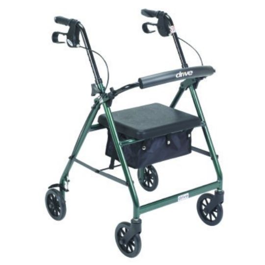 Green McKesson Four Wheel Rollator with Folding Aluminum Frame