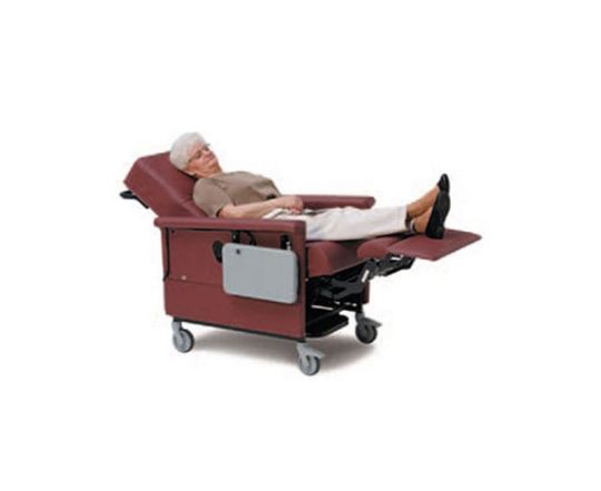 Pictured in a comfortable recline position with the side table folded away. 