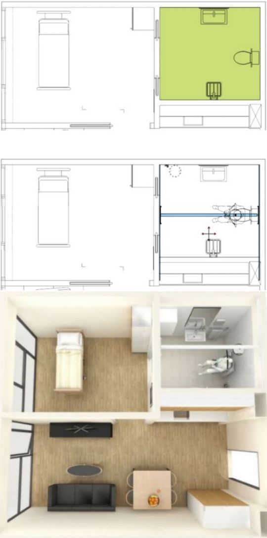 Bathroom Setup for easy bathing/showering, can be configured to perfectly fit most bathrooms 