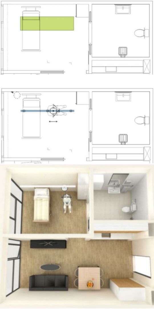 Bedroom Setup for 13 feet setup for wheelchair accessibility