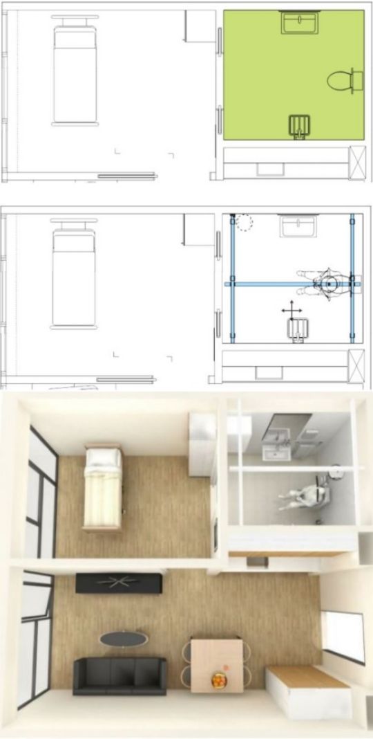 Bathroom Setup for easy bathing/showering, can be configured to fit most bathrooms