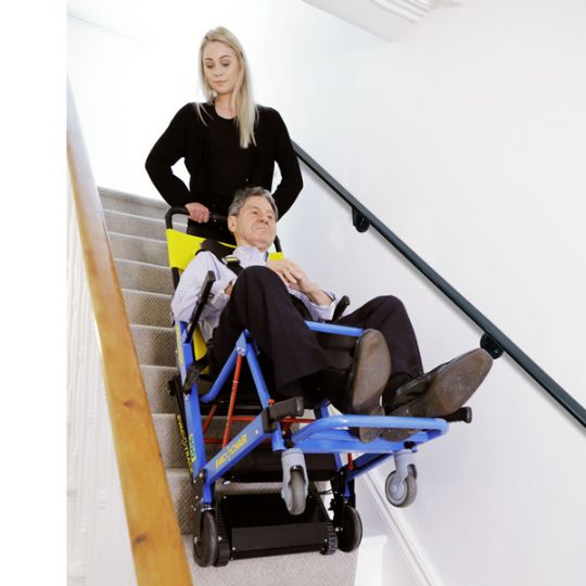 A motorized climbing chair that will ensure the person's safety while descending or ascending in a flight of stairs