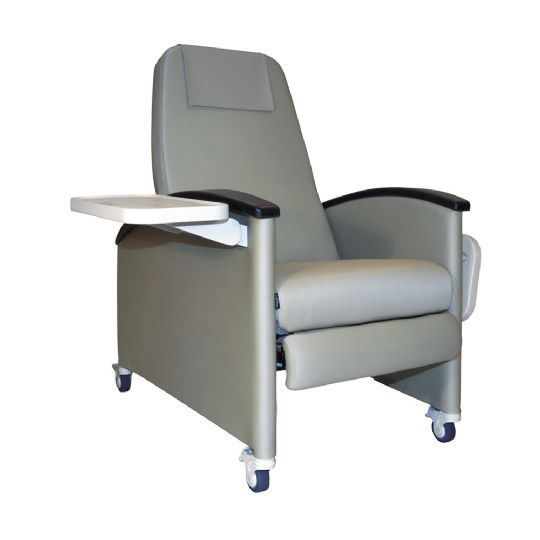 Pictured in Grey with dual standard side tables and headrest cover