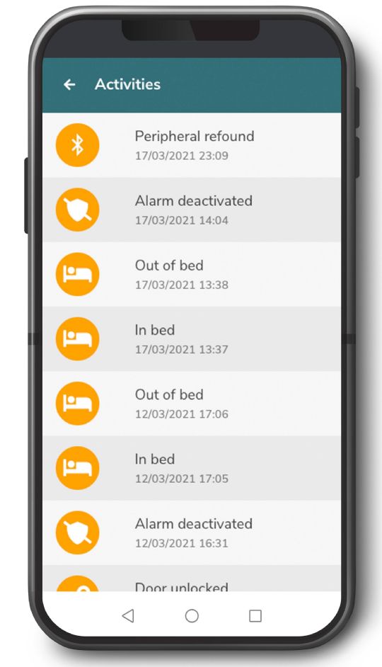 Status changes are logged for easy caregiver reference