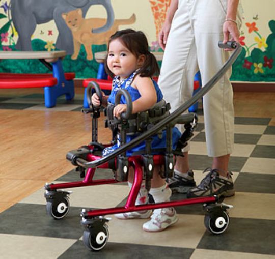 Rifton Small Pacer Gait Trainer shown with optional hand loops and optional attendant guidebar