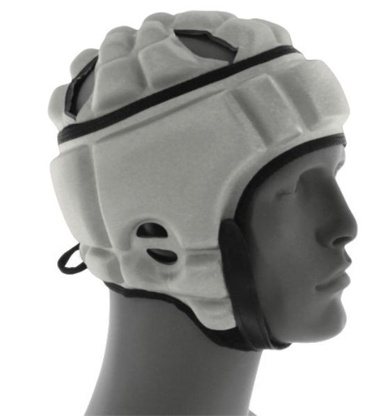 The hook and loop chin strap combined with adjustable laces in the back, enables the soft protective headgear to custom fit each persons head.