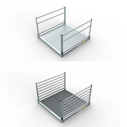 Ramps are available in Solid Metal (top) and Expanded Metal (bottom) surface types. Solid Metal allows for more traction, while Expanded Metal allows rain and snow to easily pass through.