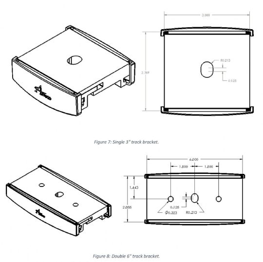 Dimensions of the 3-inch and 6-inch track brackets