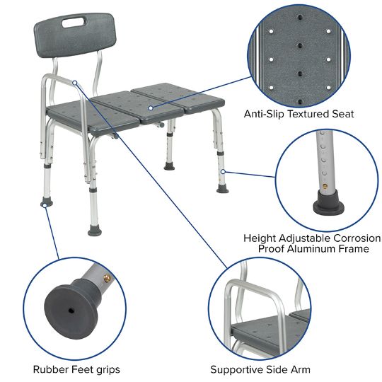 Features rubber feet grips, anti-slip textured sat, and height adjustable legs