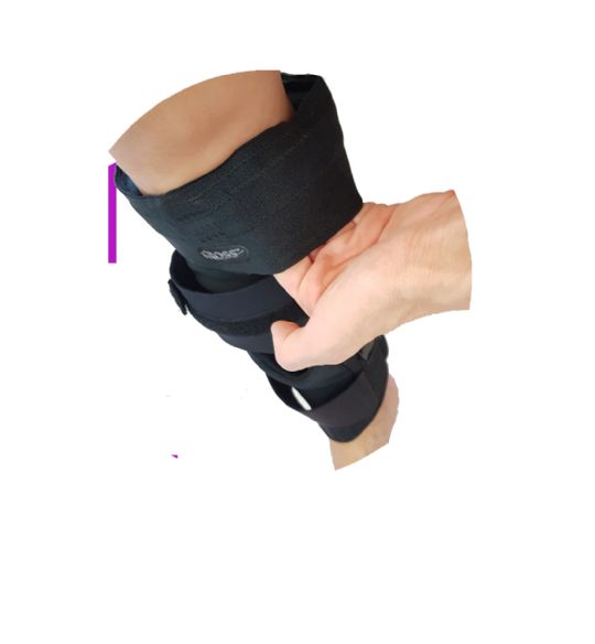 Cross Hyper extension Knee Orthosis Sleeve has a silicon band placed to prevent movement of the sleeve