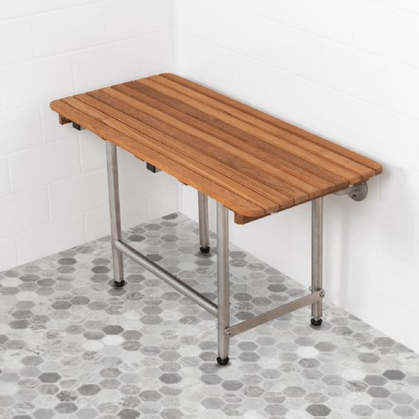 Teak Shower Bench with Drop Down Legs - ADA Compliant - by TeakWorks4U