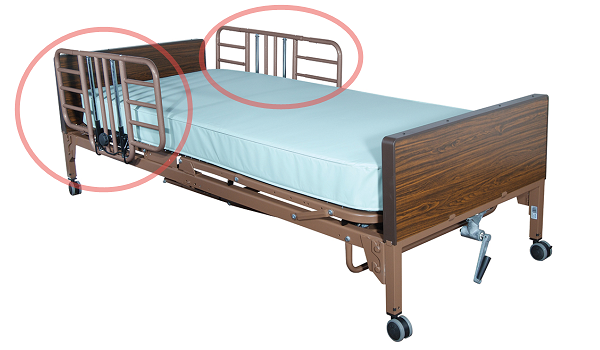 hospital bed fixed height with rails and mattress