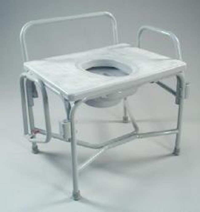 Extra Wide Heavy Duty Commode With Drop Arm And Elongated Seat Opening