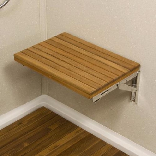 Teak Wall Mount Fold Down Shower Bench - FREE Shipping