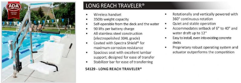 Traveler Long Reach ADA Pool Lift With 360-Degree Rotation and 350 lbs. Capacity by Spectrum Aquatics Picture