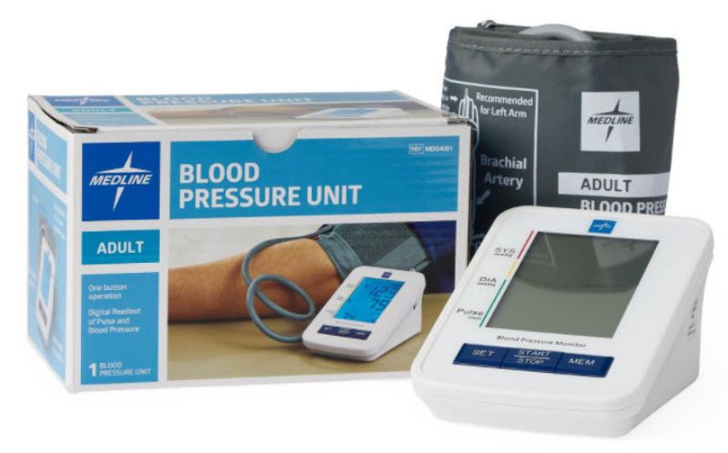 Medline Automatic Digital Blood Pressure Monitor with Standard Adult Cuff  for Upper Arm, with Large LED Display, Batteries Included, Great for Home