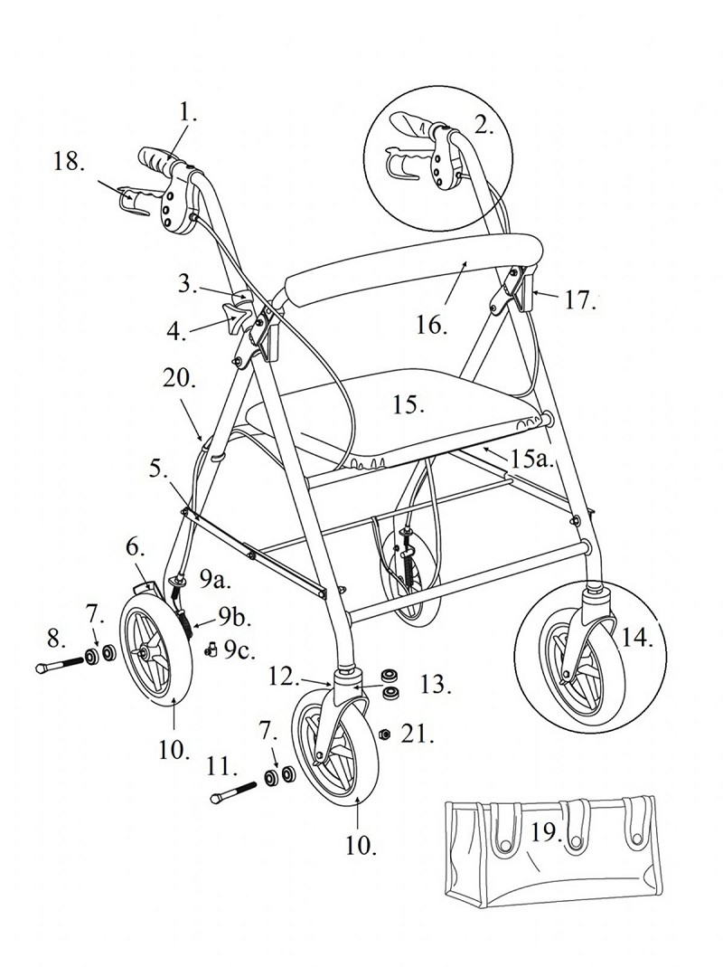 Drive Medical Rollator with 6 in. Wheels and Padded Seat and Backrest